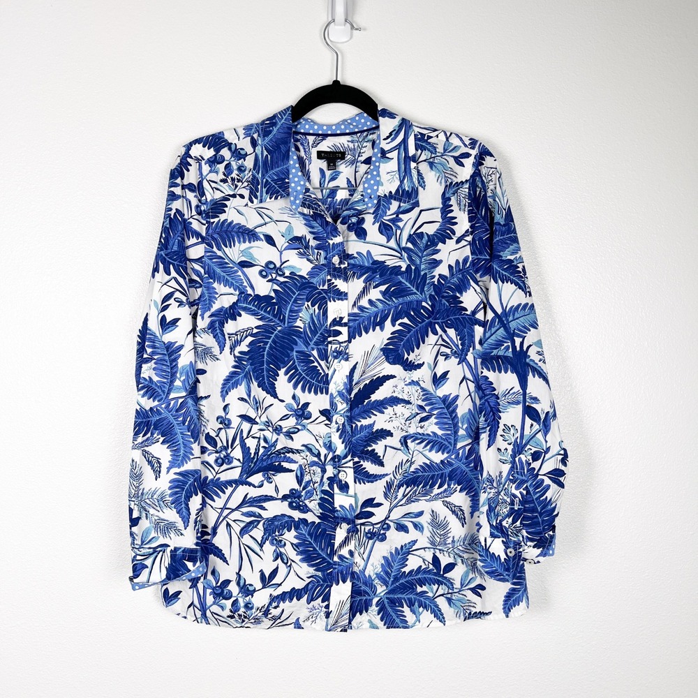 Talbots Women's Long Sleeve Button Up Floral Blouse Blue Sz M